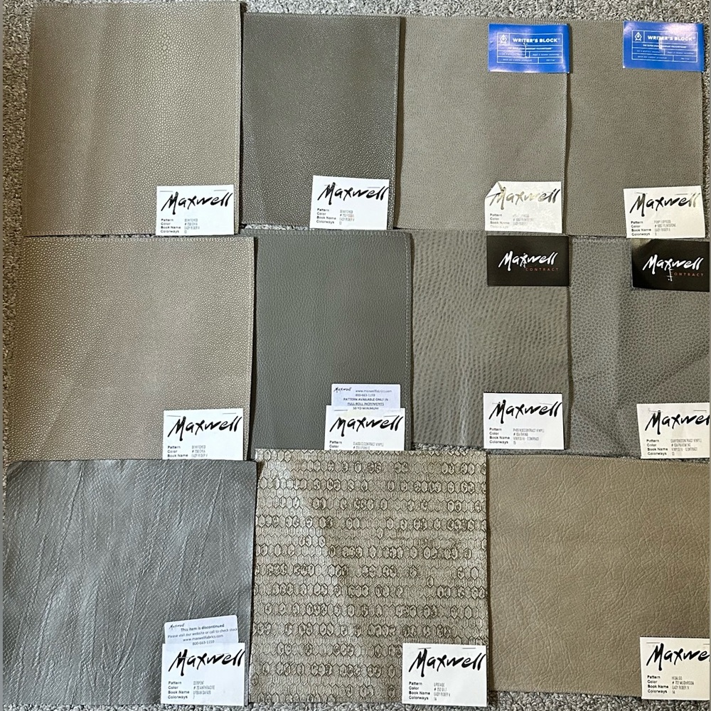 Lot of 11 Maxwell Fabric Samples Bewitched Vinyl Gray Safari Serpent Rhino Chia - Picture 13 of 13